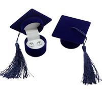 Caja Anillo Caja de anillo con forma de sombrero de Doctor, pendientes personalizados, almacenamiento de joyería, embalaje de regalo de graduación, propuesta, organizador de caja de anillo(Blue)