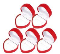 Caja Anillo Caja de joyería con forma de corazón rojo de terciopelo, estuche for anillo, expositor de pendientes, cajas de soporte, organizador de joyería, estuche for anillo de boda, 1/10 Uds.(5pcs)