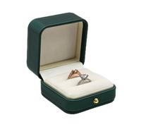 Caja Anillo Caja de joyería Vintage con doble ranura for propuesta de boda, organizador de regalo de anillo de compromiso, caja de almacenamiento, estuche de embalaje de cuero PU(Green-double rings)