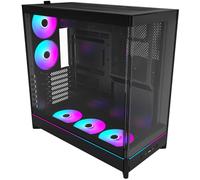 MONTECH HS02 PRO, ATX - Carcasa de PC de torre media, PC para juegos, alto flujo de aire, diseño reversible, panel frontal de vidrio templado curvado resistente, 5 ventiladores ARGB PWM preinstalados