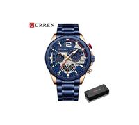 (Caja azul) Relojes de cuarzo de moda Curren para hombre, reloj de pulsera deportivo informal con cronógrafo