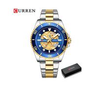 (caja azul) Relojes de imitación de diseño mecánico, reloj de cuarzo para hombre, correa de acero inoxidable,