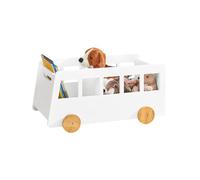 SoBuy KMB41-W Caja Baúl de Almacenamiento para Juguetes con Ruedas Organizador de Juguetes y Libros con 2 Secciones 68 x 43 x 33 cm ES