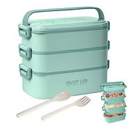 Caja bento de 3 capas de 2700 ml con tenedor y cuchara, fiambrera 4 en 1 para adultos, contenedor de preparación de comidas para estudiantes, escuela, oficina, microondas, lavavajillas (Azul-lago)