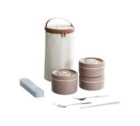 Caja Bentos de acero inoxidable resistente con bolsas de almuerzo aisladas, apto para microondas, contenedor de almacenamiento de alimentos de 4 compartimentos para, diseño a prueba de fugas,