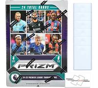 Caja Blaster Panini Prizm de la Premier League 2024-25 con 24 cartas coleccionables + 6 cargadores superiores + imán StreetCards