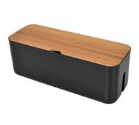 Caja Cables,Caja Organizador Cables,Caja de Gestión de Cables con Tapa de bambú,Caja Guarda Cables para Oculta y Recoge Cables y Regletas (Negro)