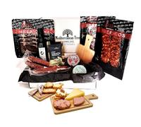 Caja Cesta Gourmet Regalo - Lote embutidos Ibericos -salchichón -chorizo -jamon + Pate Iberico de Trufa y Pedro Ximenez + 3 piezas Fuets +Aceite Oliva Virgen Extra + Picos Artesanos