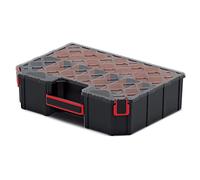 Caja clasificadora con compartimentos funcionales, caja surtida, caja de almacenaje para piezas pequeñas, de plástico, mango ergonómico, tapa transparente, 390 x 284 x 105 mm