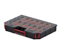 Caja clasificadora de piezas pequeñas con separadores, mango ergonómico de plástico, tapa transparente, 390 x 284 x 60 mm