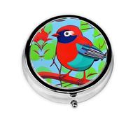 Caja colorida para derrames de pájaros y pastillero redondo, 3 compartimentos, para bolso o bolsillo, pastillero portátil de viaje