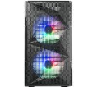 Mars Gaming MC-ME, Caja Gaming Compacta MicroATX, Ventana Lateral Completa Cristal Templado, Diseño Frontal Total-Mesh Geométrico, 2X Ventiladores FRGB 120mm, Negro