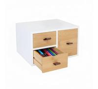 Caja con cajones Relaxdays de bambú y MDF, 3 cajones, HBT: 15 x 25 x 20 cm, Organizador de Escritorio, Blanco/Natural