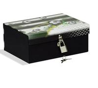 Caja con candado de 18,5 x 14 x 7,5 cm, ideal para guardar secretos, joyas y figuras, fútbol blanco y negro