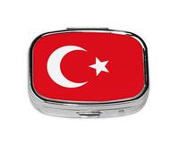 Caja cuadrada de almacenamiento de píldoras de la bandera de Turquía, mini pastillero portátil de viaje, caja de almacenamiento de medicamentos de vitaminas (pastillero de 2 compartimentos)