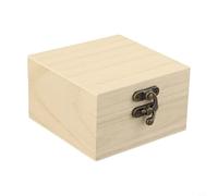 Caja cuadrada de madera de paulownia con diseño vintage y cierre de metal para joyas y recuerdos, tapa plegable, material natural resistente para salón (Raw Wood)