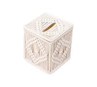 Caja cuadrada de pañuelos, organizador de servilletas decorativo, soporte de pañuelos de 6.3 x 6.3 x 6.7 pulgadas con tapa, funda de toalla de papel de cuerda de algodón, caja bohemia con diseño
