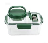 Caja cuadrada de plástico de 4 secciones con tenedor para almacenar componentes de ensalada por separado y servir directamente desde el recipiente