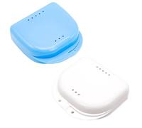 Caja de 2 llaves para prótesis, caja dental, caja de ortodoncia, caja de retención dental, caja de almacenamiento para prótesis, vaso para dentaduras dentales, cuidado dental