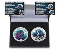 Caja de 2 piezas con diseño de sirena exquisita, cabeza de moneda con la que ganas, cola pierdes, artesanía de metal, colección de monedas Lucky Challenge, regalo comercial con certificado y caja de