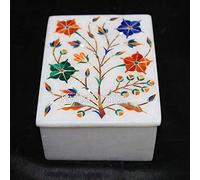 Caja de abalorios de 4 x 3 pulgadas con incrustaciones de patrón floral para ella, caja de dulces de mármol blanco con forma rectangular