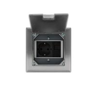 Caja de acero inoxidable para depósito de suelo, enchufe VDE Schuko + red LAN, caja de datos Ethernet, listo para instalar, caja de suelo, caja de enchufe, tapa retráctil