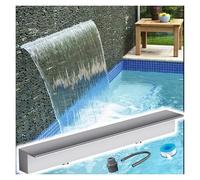Caja de acero inoxidable para fuente de piscina con kits de conectores de tubería, función de cascada al aire libre de 62 pulgadas para jardín, patio y decoración de patio trasero, diseño