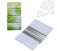 Caja de acuarela vacía de metal con 52 mitades de tazón, caja de acuarela de viaje, con paleta de mezcla y anillo para pulgar, para manualidades, acuarela, acuarela, pintura creativa, verde