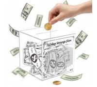 Caja de ahorro de dinero, alcancía transparente irrompible orientada, desafío de ahorro de 365 días, alcancía acrílica de 10 k/10000 ahorros Cha