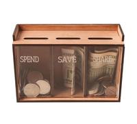 Caja de ahorro de dinero - Caja de monedas de madera | Cajas de almacenamiento transparentes de 15 cm con tapa acrílica extraíble | El ahorro de dinero fomenta un presupuesto inteligente para niños y