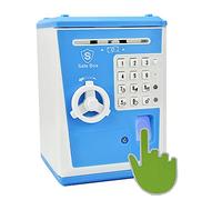 Caja de Ahorro para Niños con Contraseña de Huella Dactilar ATM que Habla Caja de Ahorro en Forma de Cerdo para Dinero Real Regalo de Juguete para Niños de 6-14 Años (Azul/Blanco)