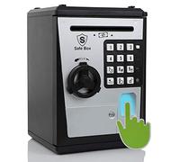 Caja de Ahorro para Niños con Contraseña de Huella Dactilar Banco de Cerdo Hablando para Dinero Real Juguete Regalo para Niños de 6-14 Años (Negro/Plateado)
