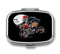Caja De Almacenaje Animal Motorizado Lobo Pastillero 2 Compartimentos Con Espejo Dispensador De Metal Cuadrado Portátil A De Humedad Regalo Único