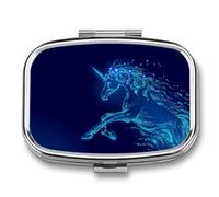 Caja De Almacenaje Caballo Unicornio Azul Pastillero 2 Compartimentos Con Espejo Dispensador De Metal Cuadrado Portátil A De Humedad Regalo Único