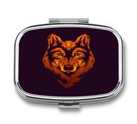 Caja De Almacenaje Cabeza De Lobo Naranja Pastillero 2 Compartimentos Con Espejo Dispensador De Metal Cuadrado Portátil A De Humedad Regalo Único