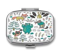 Caja De Almacenaje Cartoon Fox Bear Wolf And Owl Pastillero 2 Compartimentos Con Espejo Dispensador De Metal Cuadrado Portátil A De Humedad Regalo Único