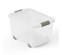Caja De Almacenaje De Plástico Transparente Con Ruedas Y Tapa, Capacidad 70 L, Medidas: 63x45x38 Cm