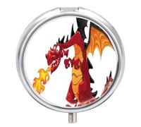 Caja De Almacenaje Dragón Rojo Que Escupe Fuego Pastillero 3 Rejillas Con Espejo Portátil Redondo A De Humedad Distribuidor De Metal Regalo Único