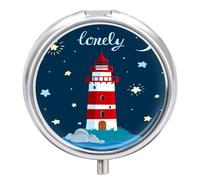 Caja De Almacenaje Faro De La Estrella Y La Luna Pastillero 3 Rejillas Con Espejo Portátil Redondo A De Humedad Distribuidor De Metal Regalo Único