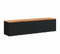 Caja de Almacenaje Jardín Madera Acacia Ratán Negro 220x50x54cm | Bolsa interior resistente al agua,cierre con resorte de gas,asiento y almacenaje 2 en 1,fácil limpieza con paño húmedo,ratán