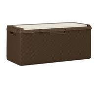 Caja de Almacenaje Jardín PP Marrón 350 L con Cojín | Aspecto ratán,cojín asiento 250 kg,elevación gas,cerrable con llave,candado no incluido,patio,porche