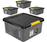 Monzana® 4x Cajas de Almacenaje con Tapa 18L Apilables para Alimentos sin BPA Cierre Clic Bodega Taller Garaje