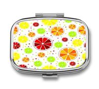 Caja De Almacenaje Limón Y Naranja Coloridos Pastillero 2 Compartimentos Con Espejo Dispensador De Metal Cuadrado Portátil A De Humedad Regalo Único