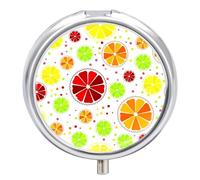 Caja De Almacenaje Limón Y Naranja Coloridos Pastillero 3 Rejillas Con Espejo Portátil Redondo A De Humedad Distribuidor De Metal Regalo Único
