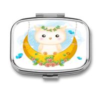 Caja De Almacenaje Lindo, Garabato, Pequeño Búho Pastillero 2 Compartimentos Con Espejo Dispensador De Metal Cuadrado Portátil A De Humedad Regalo Único