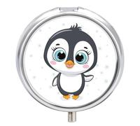 Caja De Almacenaje Lindo Pingüino Pastillero 3 Rejillas Con Espejo Portátil Redondo A De Humedad Distribuidor De Metal Regalo Único