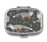 Caja De Almacenaje Lobo Gris De Dibujos Animados Pastillero 2 Compartimentos Con Espejo Dispensador De Metal Cuadrado Portátil A De Humedad Regalo Único