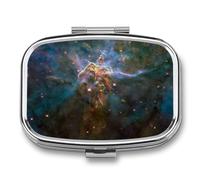 Caja De Almacenaje Nebulosa Ciencia Ficción Pastillero 2 Compartimentos Con Espejo Dispensador De Metal Cuadrado Portátil A De Humedad Regalo Único