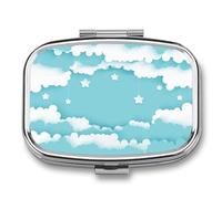 Caja De Almacenaje Nubes De Estrellas Blancas Pastillero 2 Compartimentos Con Espejo Dispensador De Metal Cuadrado Portátil A De Humedad Regalo Único