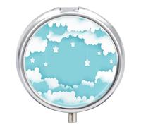 Caja De Almacenaje Nubes De Estrellas Blancas Pastillero 3 Rejillas Con Espejo Portátil Redondo A De Humedad Distribuidor De Metal Regalo Único